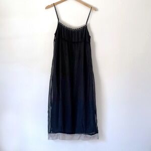 Ecote Vintage Y2K Babydoll Sheer Midi Slip Dress Large Beaded Whimsigoth Fairy